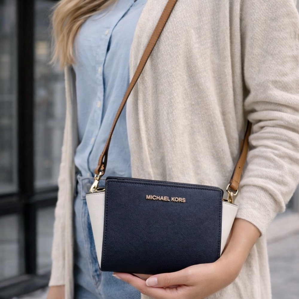 Michael Kors Navy and Cream Crossbody Bag